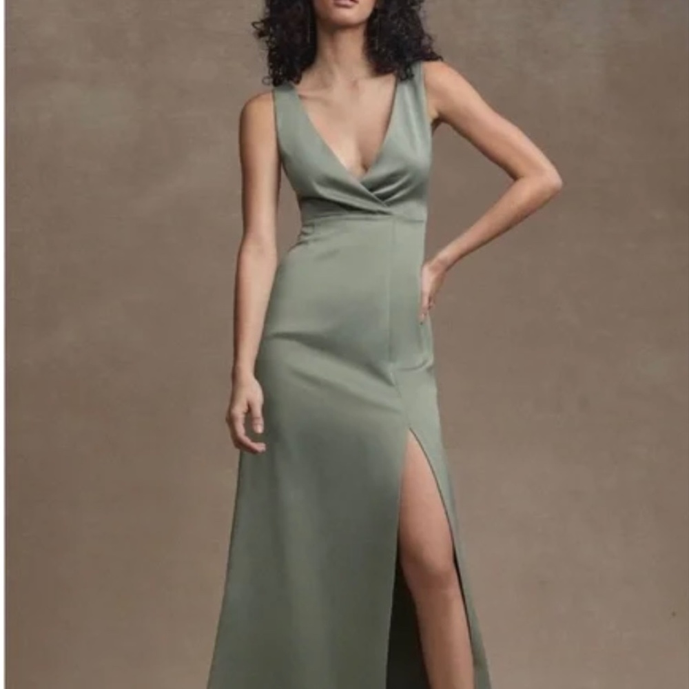 BHLDN Piper V-Neck Side-Slit Satin Grown